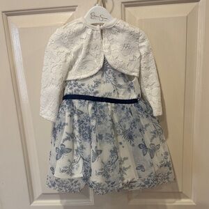 White Lace Bolero with Blue Floral Dress NWT